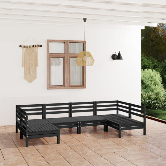 Berkfield 6 Piece Garden Lounge Set Black Solid Wood Pine