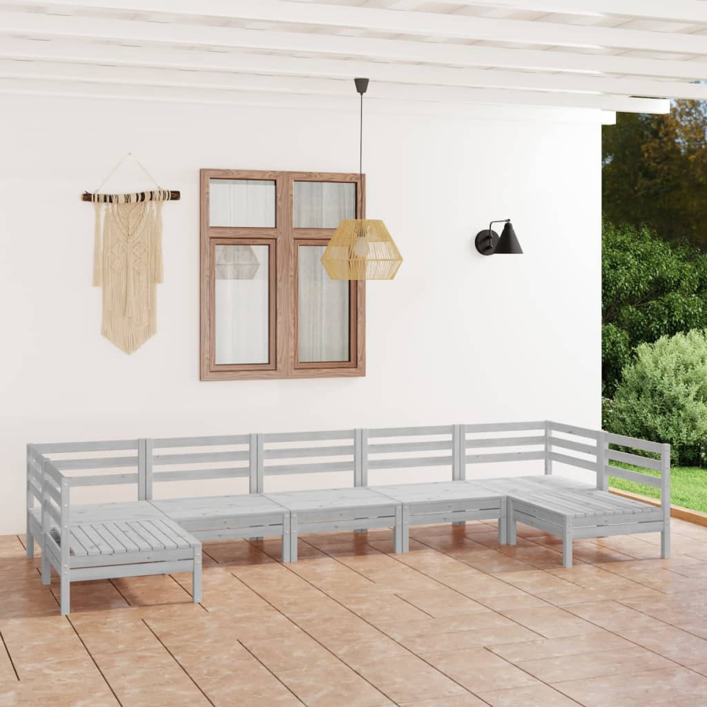 Berkfield 7 Piece Garden Lounge Set White Solid Wood Pine