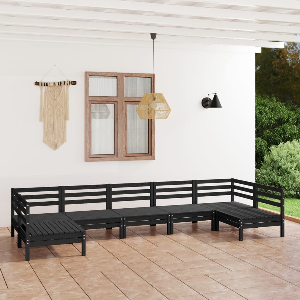 Berkfield 7 Piece Garden Lounge Set Black Solid Wood Pine