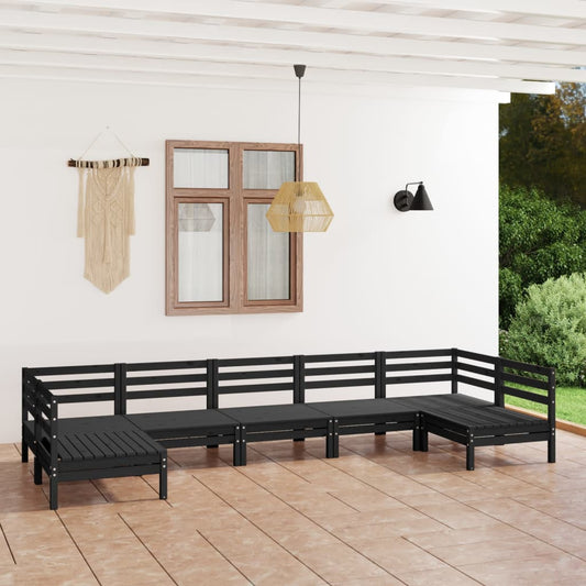 Berkfield 7 Piece Garden Lounge Set Black Solid Wood Pine