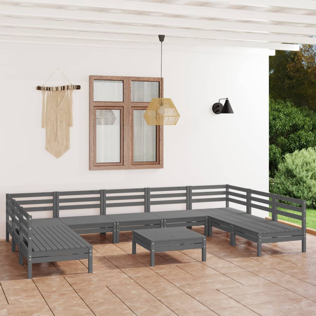 Berkfield 10 Piece Garden Lounge Set Grey Solid Wood Pine