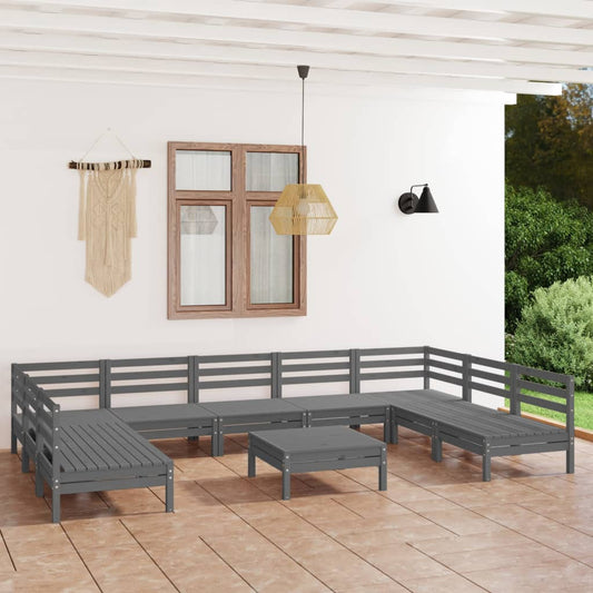Berkfield 10 Piece Garden Lounge Set Grey Solid Wood Pine