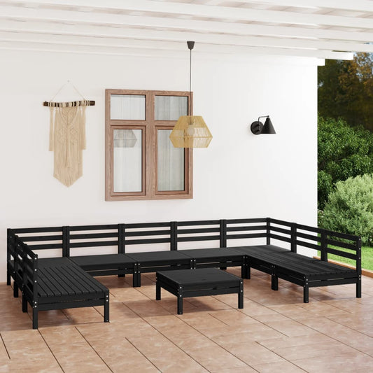 Berkfield 10 Piece Garden Lounge Set Black Solid Wood Pine