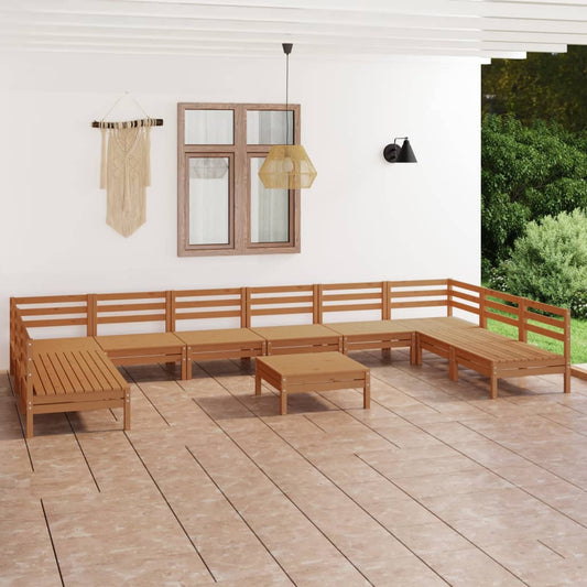 Berkfield 11 Piece Garden Lounge Set Honey Brown Solid Wood Pine