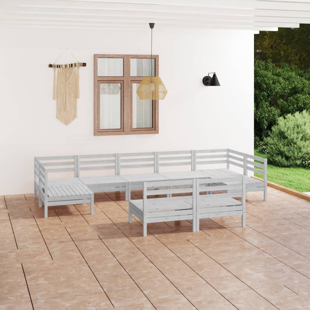 Berkfield 9 Piece Garden Lounge Set White Solid Wood Pine