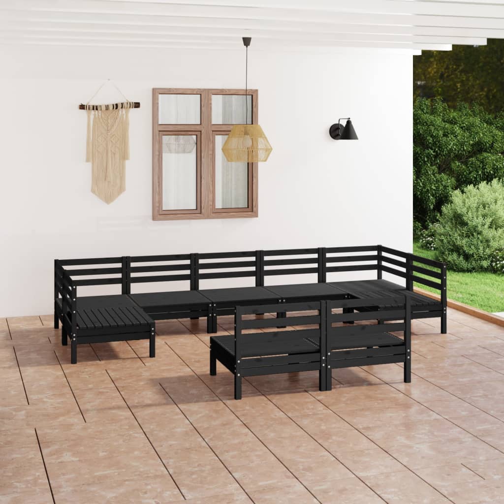 Berkfield 9 Piece Garden Lounge Set Black Solid Wood Pine
