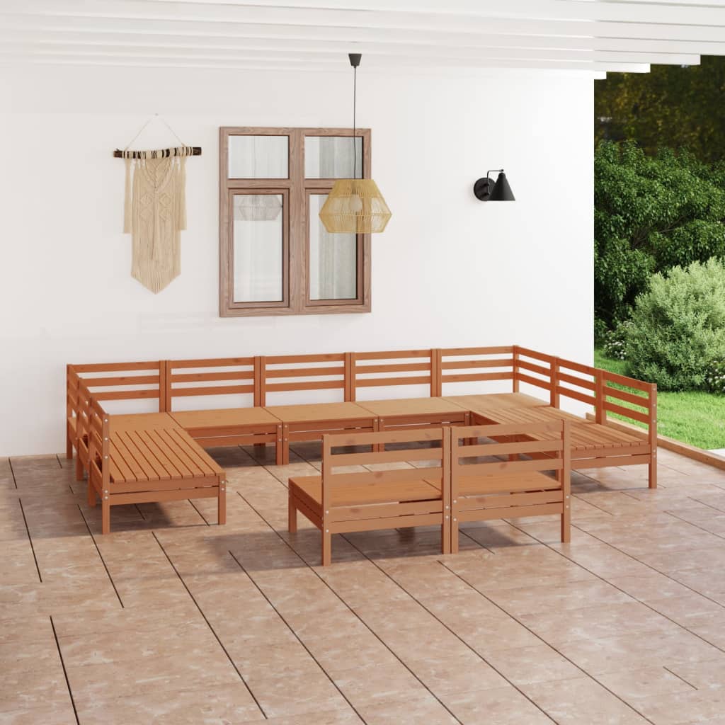 Berkfield 11 Piece Garden Lounge Set Honey Brown Solid Wood Pine