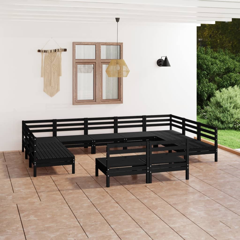 Berkfield 11 Piece Garden Lounge Set Black Solid Wood Pine