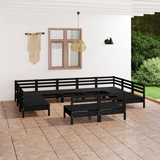 Berkfield 11 Piece Garden Lounge Set Black Solid Wood Pine