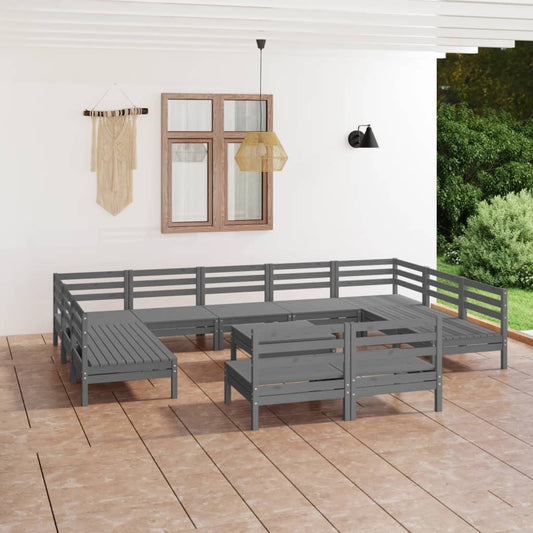 Berkfield 12 Piece Garden Lounge Set Grey Solid Wood Pine
