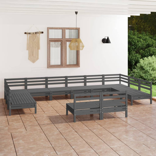 Berkfield 12 Piece Garden Lounge Set Grey Solid Wood Pine