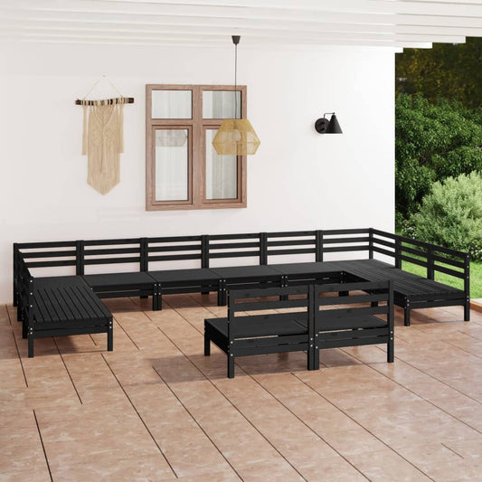 Berkfield 12 Piece Garden Lounge Set Black Solid Wood Pine