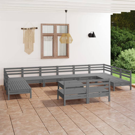 Berkfield 13 Piece Garden Lounge Set Grey Solid Wood Pine