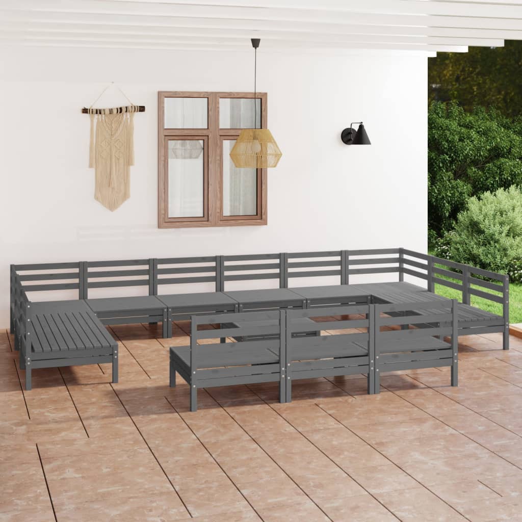 Berkfield 14 Piece Garden Lounge Set Grey Solid Wood Pine
