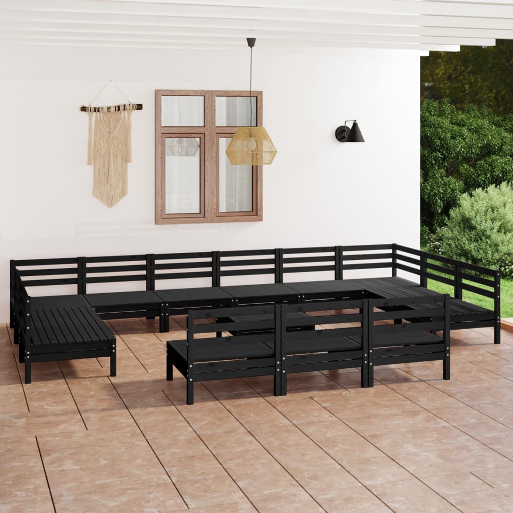 Berkfield 14 Piece Garden Lounge Set Black Solid Wood Pine