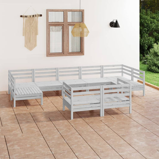 Berkfield 9 Piece Garden Lounge Set White Solid Wood Pine