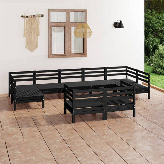 Berkfield 9 Piece Garden Lounge Set Black Solid Wood Pine