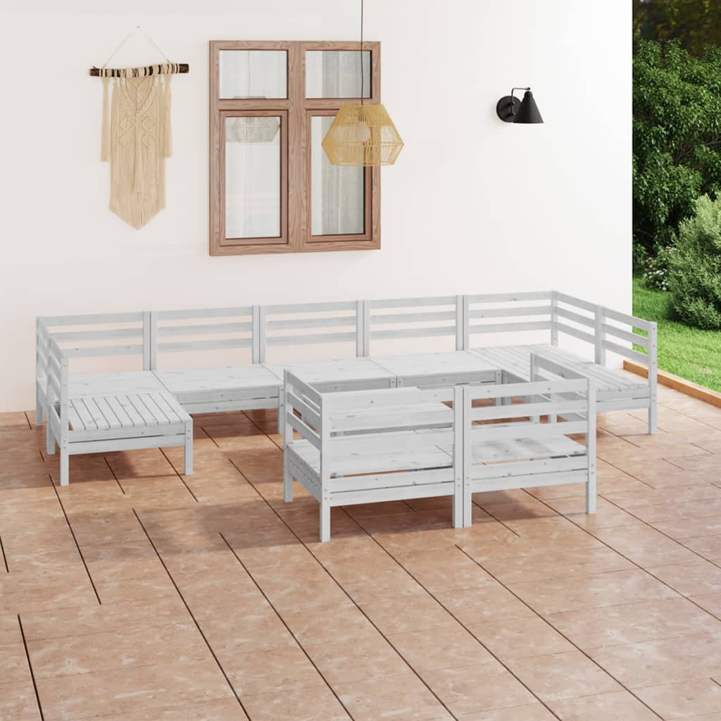 Berkfield 10 Piece Garden Lounge Set White Solid Wood Pine