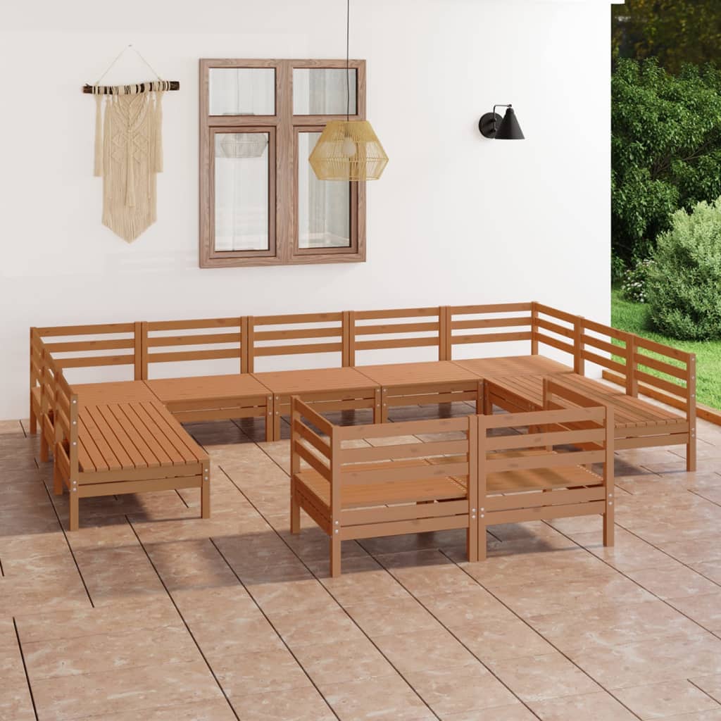 Berkfield 11 Piece Garden Lounge Set Honey Brown Solid Wood Pine