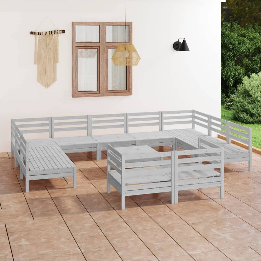 Berkfield 12 Piece Garden Lounge Set White Solid Wood Pine