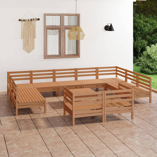 Berkfield 12 Piece Garden Lounge Set Honey Brown Solid Wood Pine