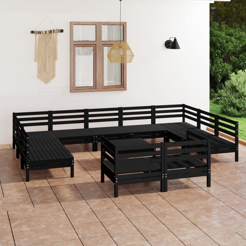 Berkfield 12 Piece Garden Lounge Set Black Solid Wood Pine