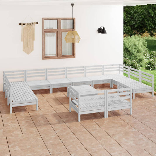 Berkfield 13 Piece Garden Lounge Set White Solid Wood Pine