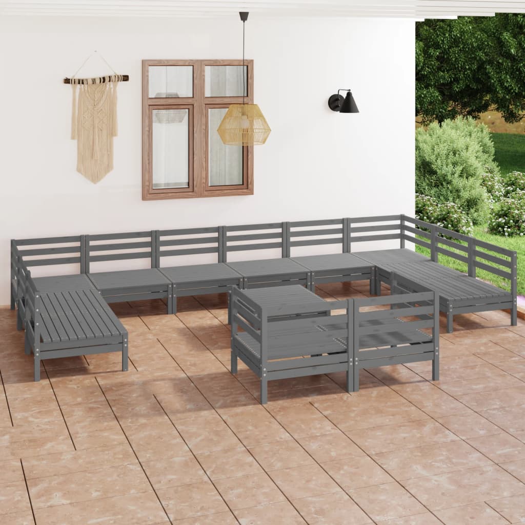 Berkfield 13 Piece Garden Lounge Set Grey Solid Wood Pine