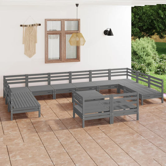 Berkfield 13 Piece Garden Lounge Set Grey Solid Wood Pine