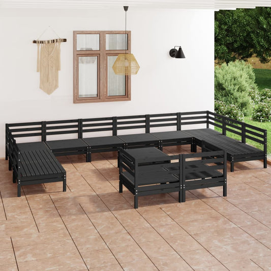 Berkfield 13 Piece Garden Lounge Set Black Solid Wood Pine