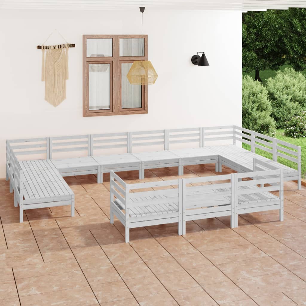 Berkfield 13 Piece Garden Lounge Set White Solid Wood Pine
