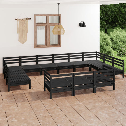 Berkfield 13 Piece Garden Lounge Set Black Solid Wood Pine