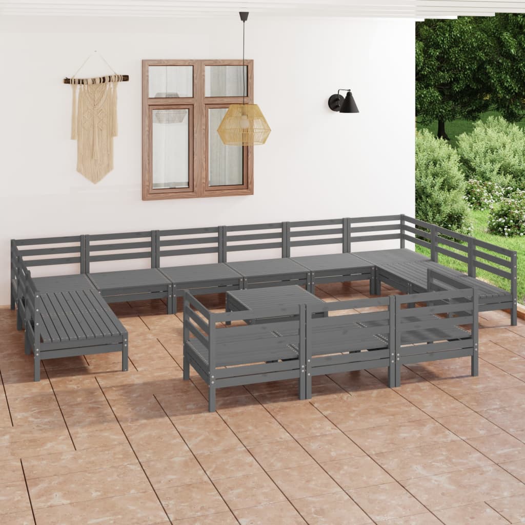 Berkfield 14 Piece Garden Lounge Set Grey Solid Wood Pine