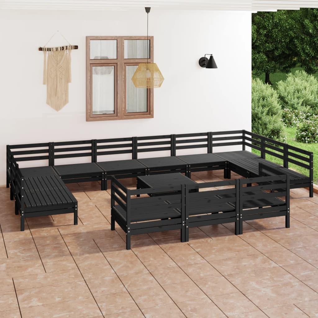 Berkfield 14 Piece Garden Lounge Set Black Solid Wood Pine