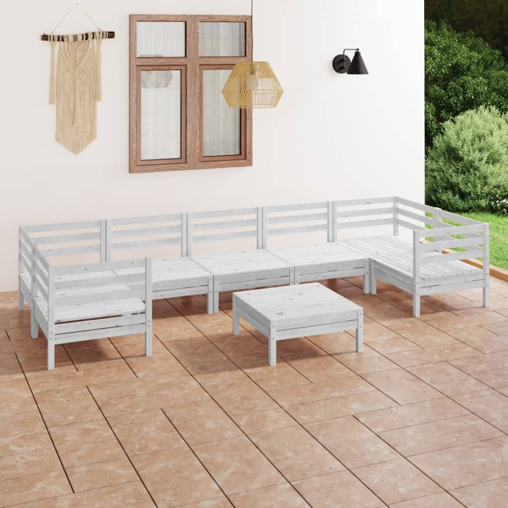 Berkfield 8 Piece Garden Lounge Set White Solid Wood Pine