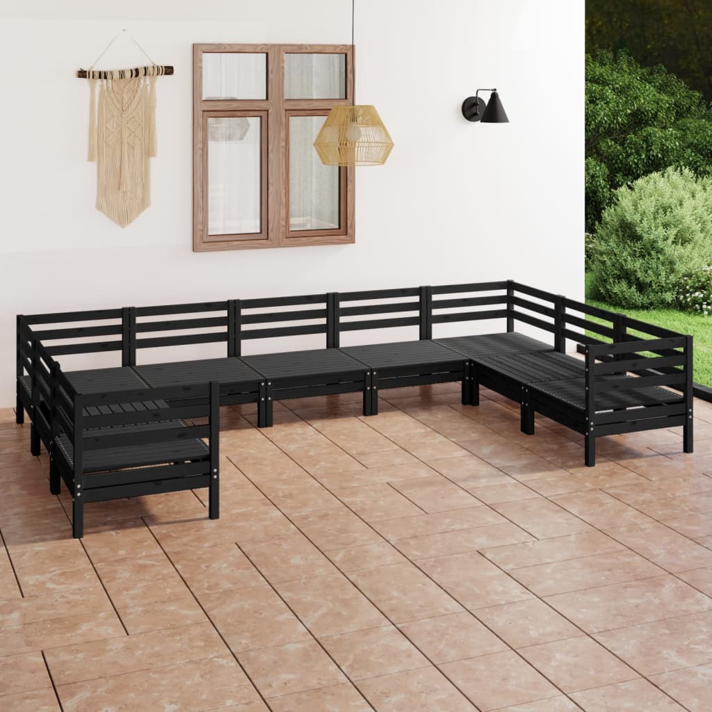 Berkfield 9 Piece Garden Lounge Set Black Solid Wood Pine