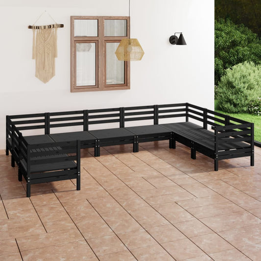 Berkfield 9 Piece Garden Lounge Set Black Solid Wood Pine