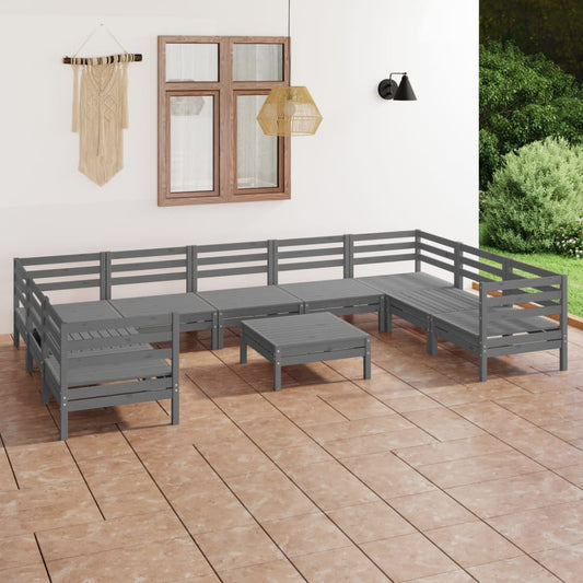Berkfield 10 Piece Garden Lounge Set Grey Solid Wood Pine