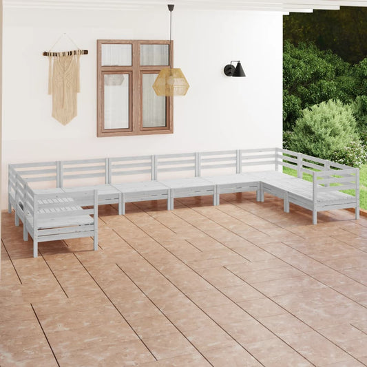 Berkfield 10 Piece Garden Lounge Set White Solid Wood Pine
