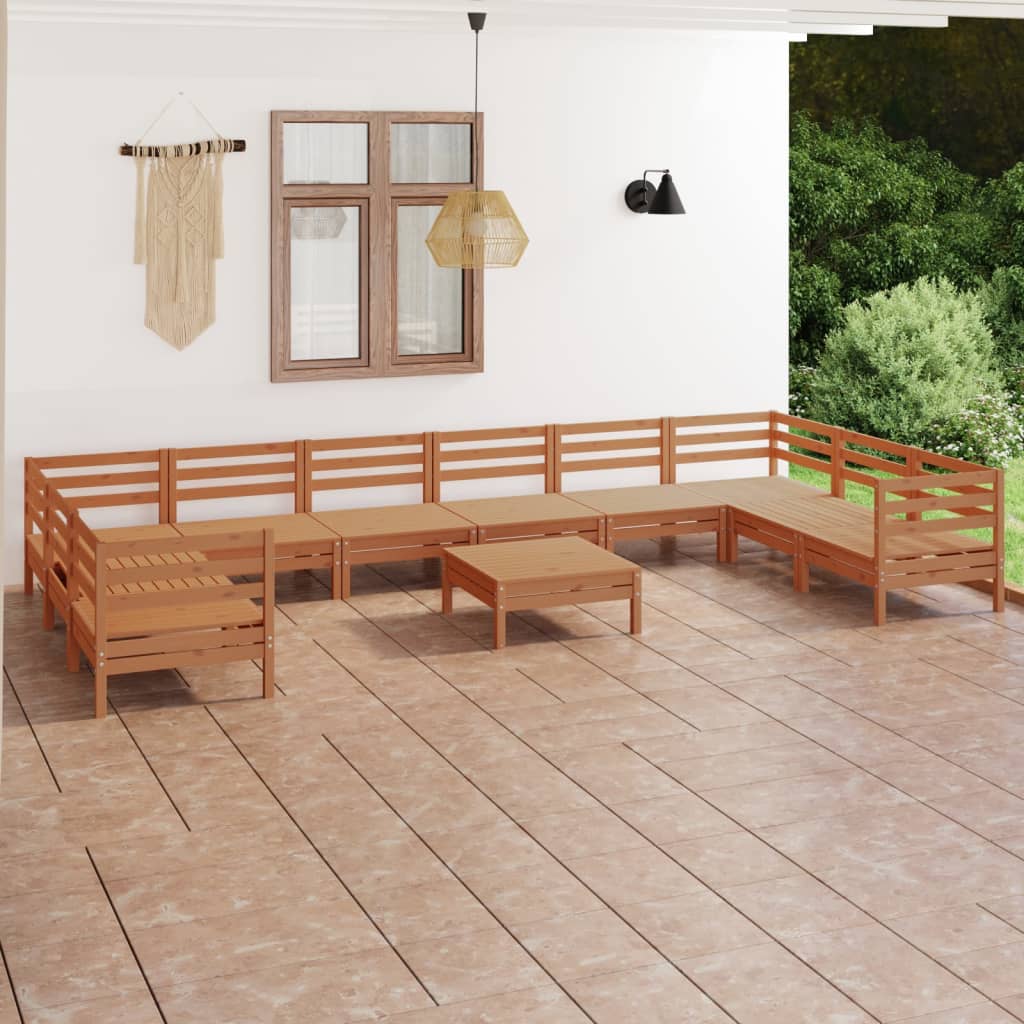 Berkfield 11 Piece Garden Lounge Set Honey Brown Solid Wood Pine