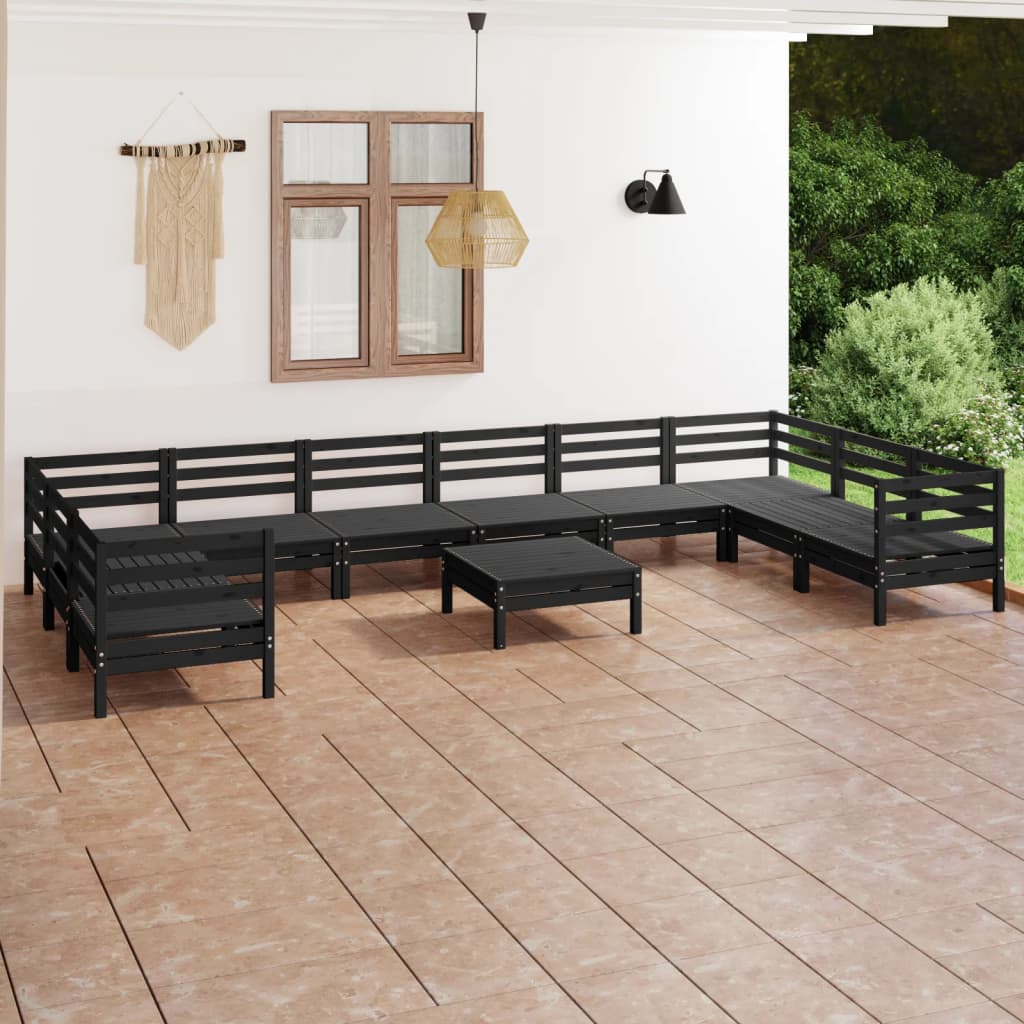 Berkfield 11 Piece Garden Lounge Set Black Solid Wood Pine