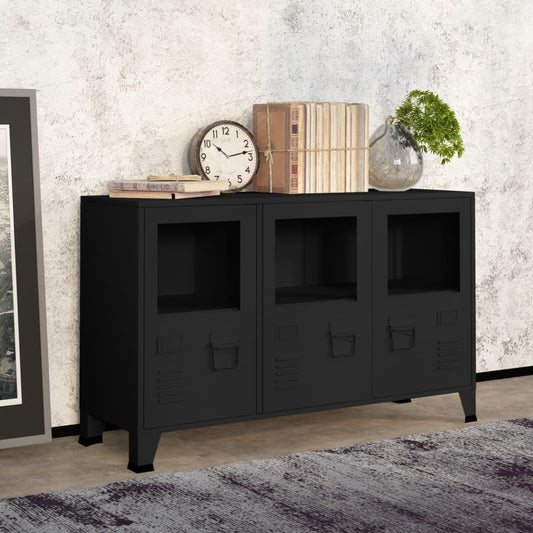Berkfield Industrial Sideboard Black 105x35x62 cm Metal and Glass