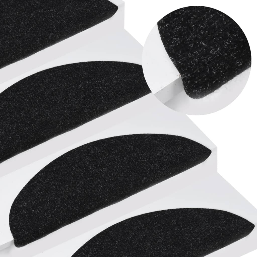 Berkfield Stair Mats Self-adhesive 15 pcs 56x17x3 cm Black