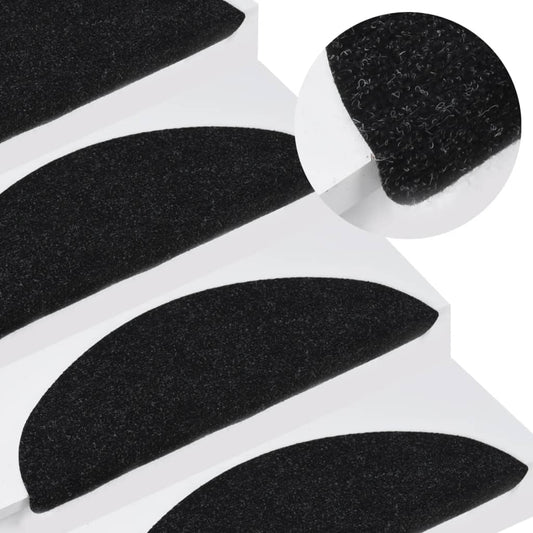 Berkfield Stair Mats Self-adhesive 15 pcs 56x17x3 cm Black