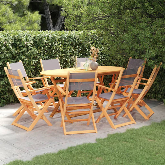 Berkfield 9 Piece Outdoor Dining Set Grey Solid Eucalyptus Wood&Textilene