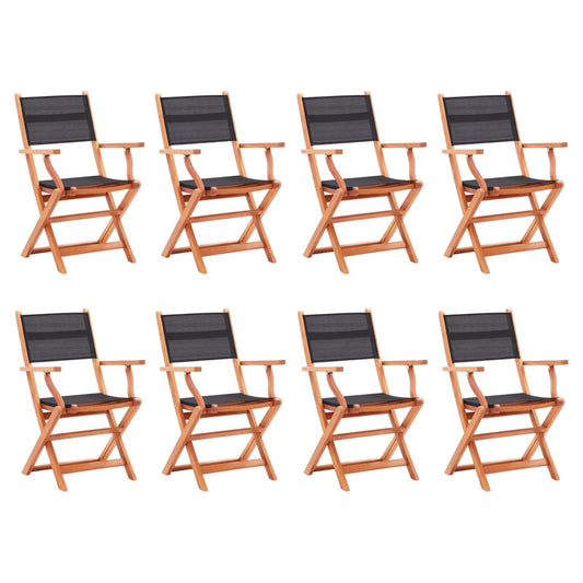 Berkfield Folding Garden Chairs 8 pcs Black Solid Eucalyptus Wood&Textilene