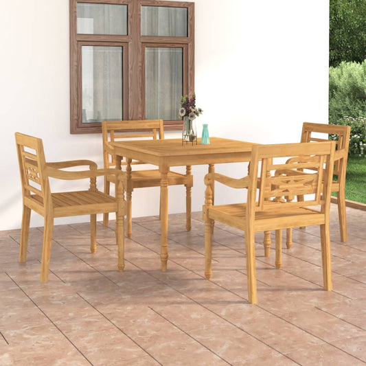 Berkfield 5 Piece Garden Dining Set Solid Teak Wood