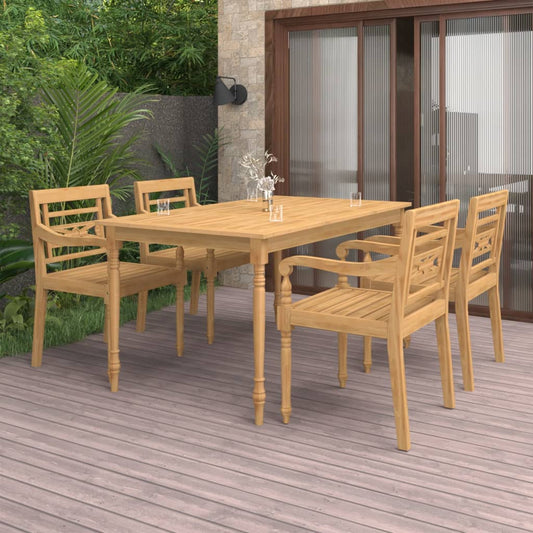 Berkfield 5 Piece Garden Dining Set Solid Teak Wood