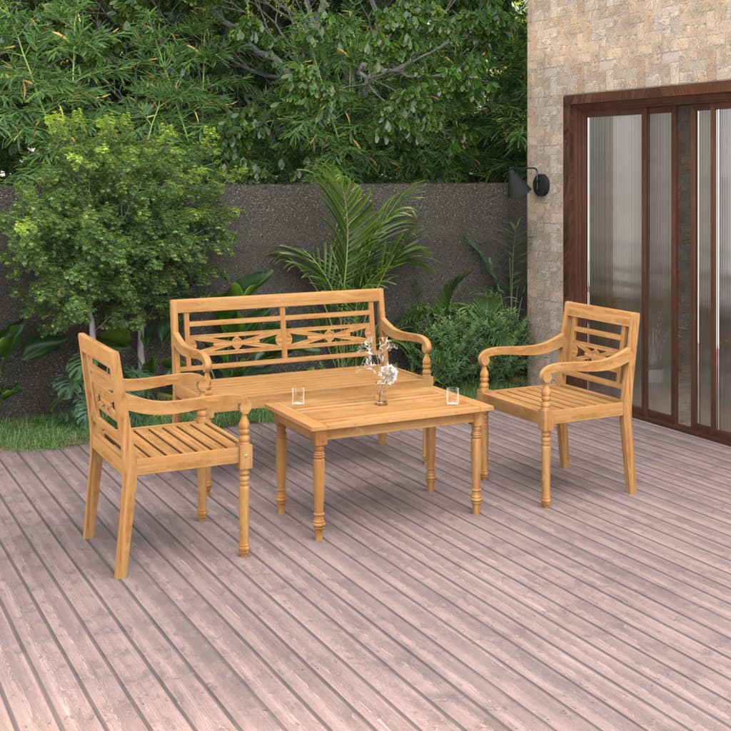 Berkfield 4 Piece Garden Lounge Set Solid Teak Wood