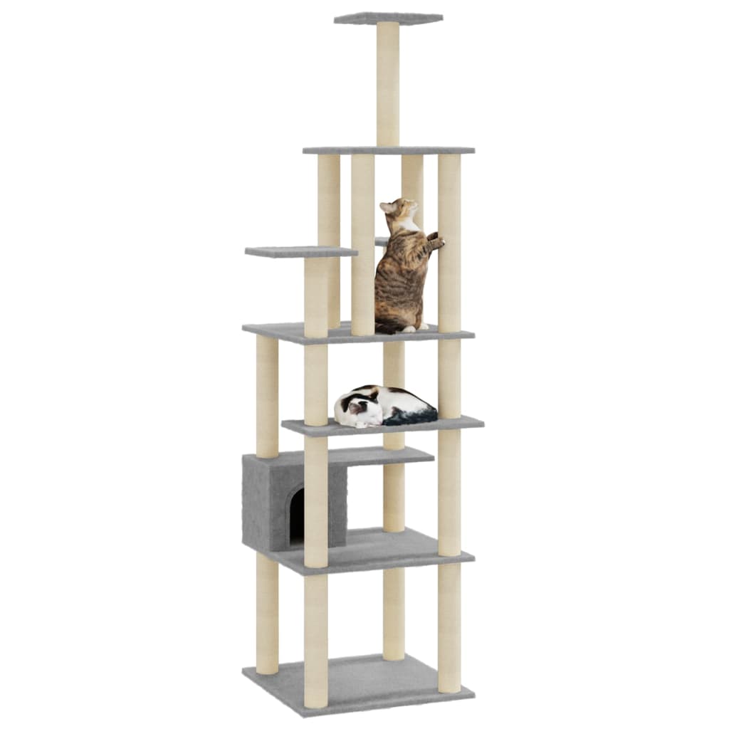 Berkfield Cat Tree with Sisal Scratching Posts Light Grey 183 cm